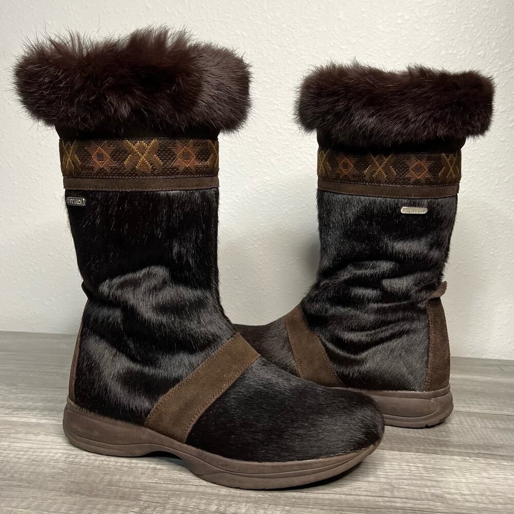 Tecnica Goat Hair Fur Boots Brown Calf High Winter Womens 7